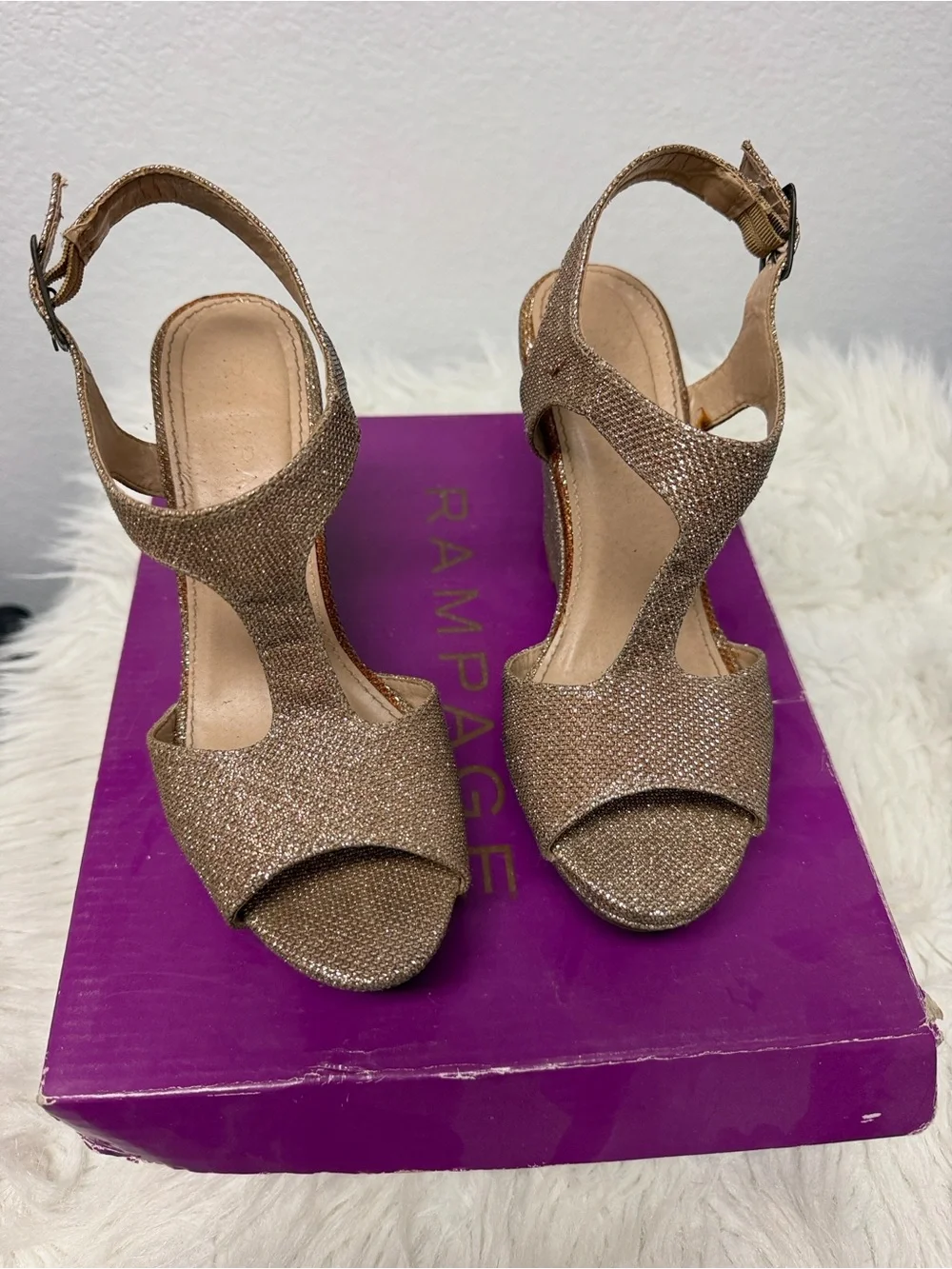 Candelas Blush Glitter Wedge Sandals - Blush